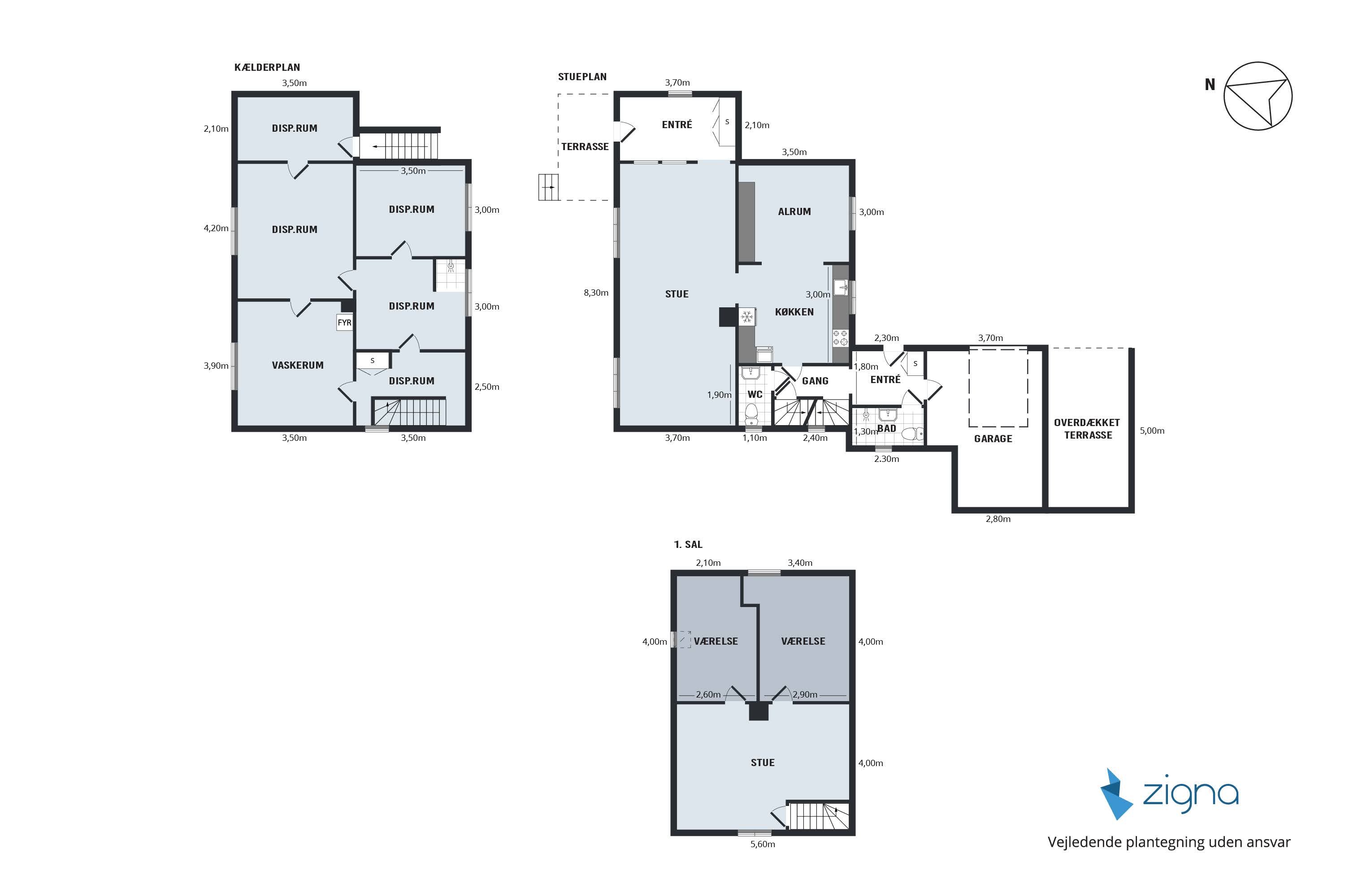Hus i 3 plan med garage