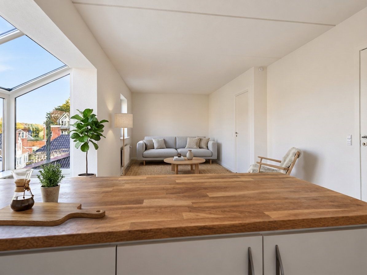 Lys og nyistandsat 2-værelses lejlighed med karnap, lækker fælles tagterrasse og elevator – seniorvenlig komfort på 64 m².