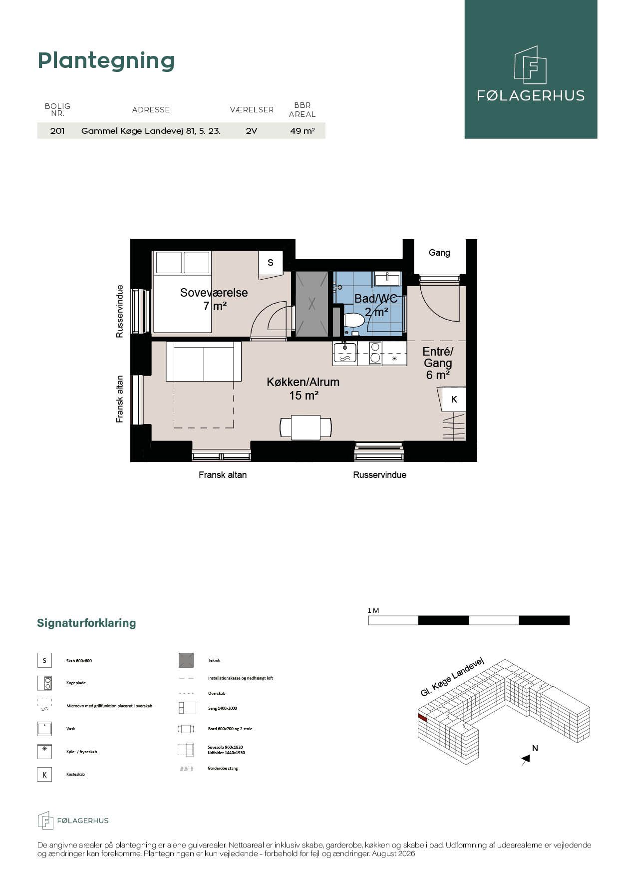 Lys 2-værelses ungdomsbolig på 49 m² med separat soveværelse