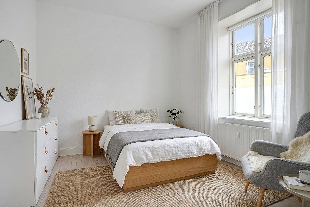 Lys 2-værelses på 50 m2 midt i byen med separat køkken og egen vaskemaskine/tørretumbler – delebil inkl. 2 gratis timer pr. måned