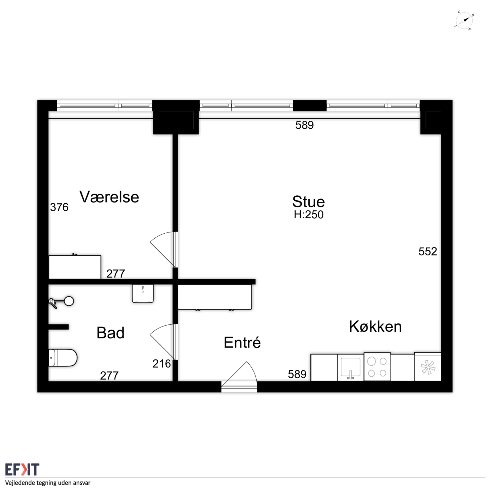 2 værelses lejlighed i centrum 