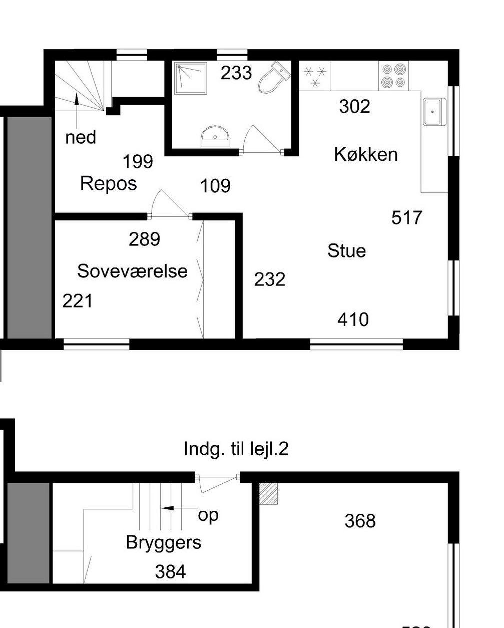 2 værelses lejlighed i Middelfart centrum