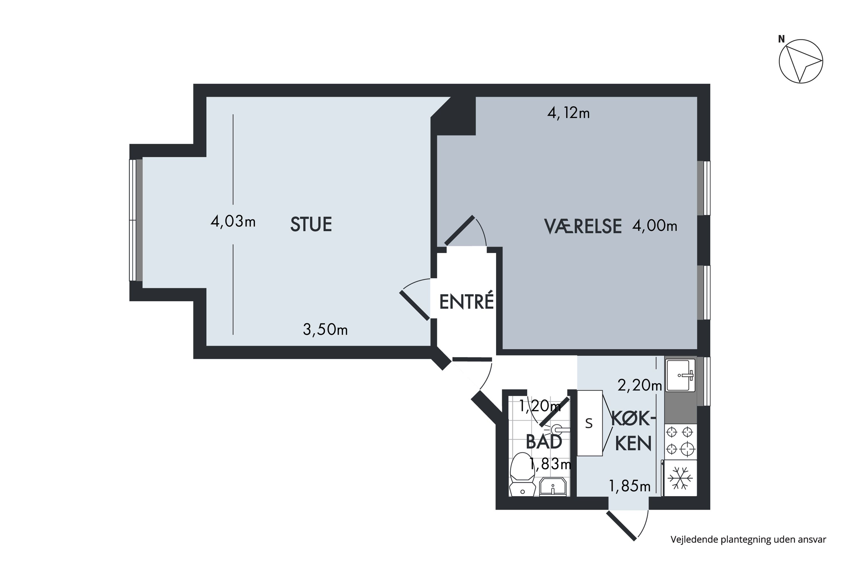 2-værelses lejlighed på 60 m2