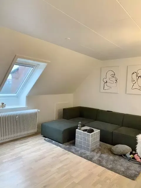 Lys 2-værelses taglejlighed med altan, parkering og moderne køkken