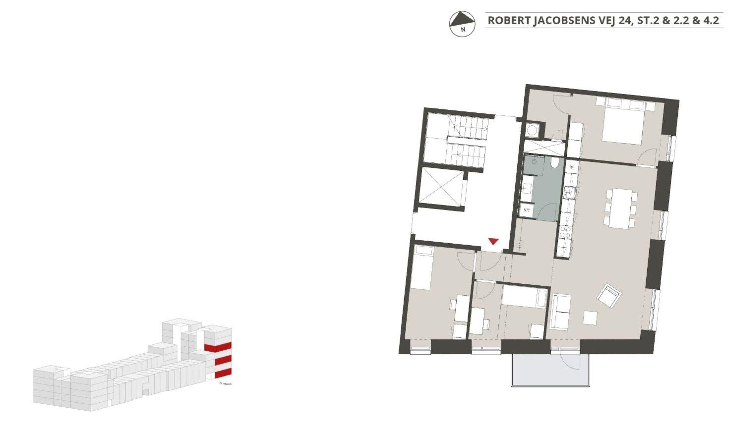 4 værelses lejlighed på Robert Jacobsens Vej i København S udlejes