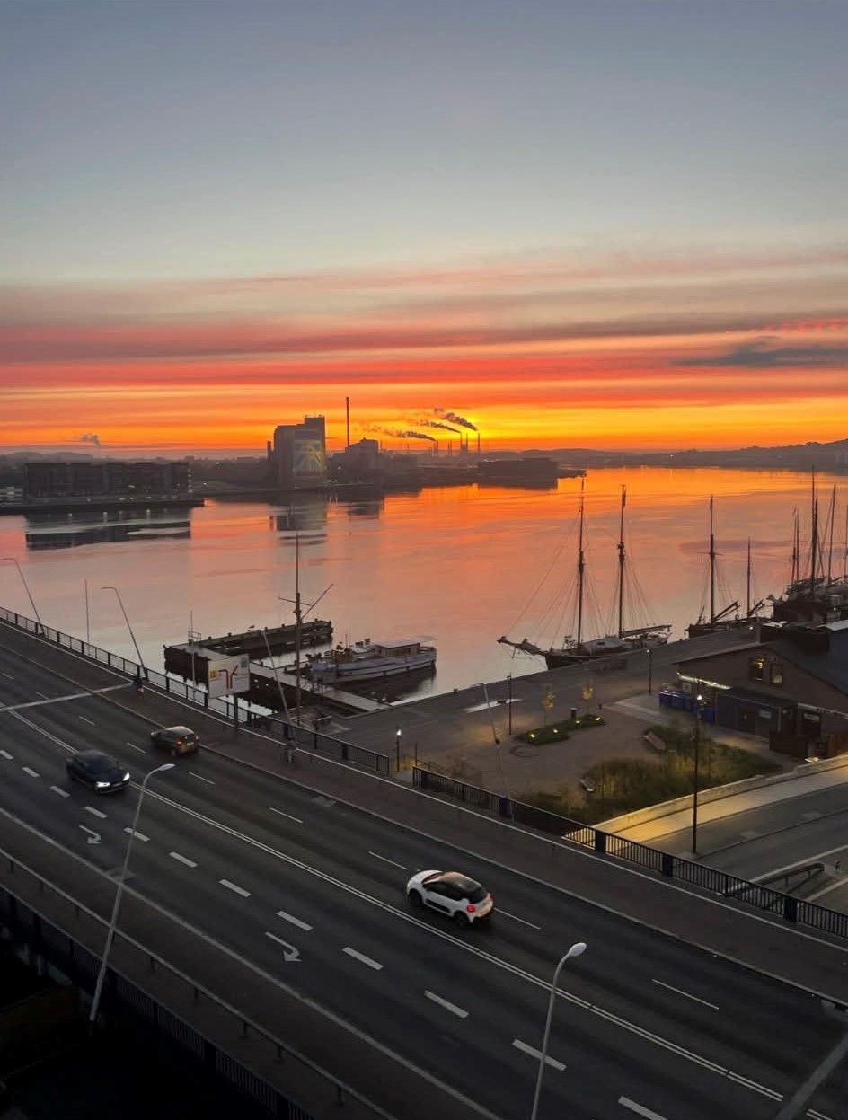 Lys og velindrettet lejlighed på høj etage med fjordudsigt