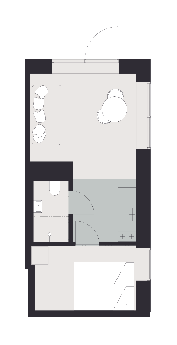 Lys 2-værelses lejlighed med høj hems og privat terrasse!