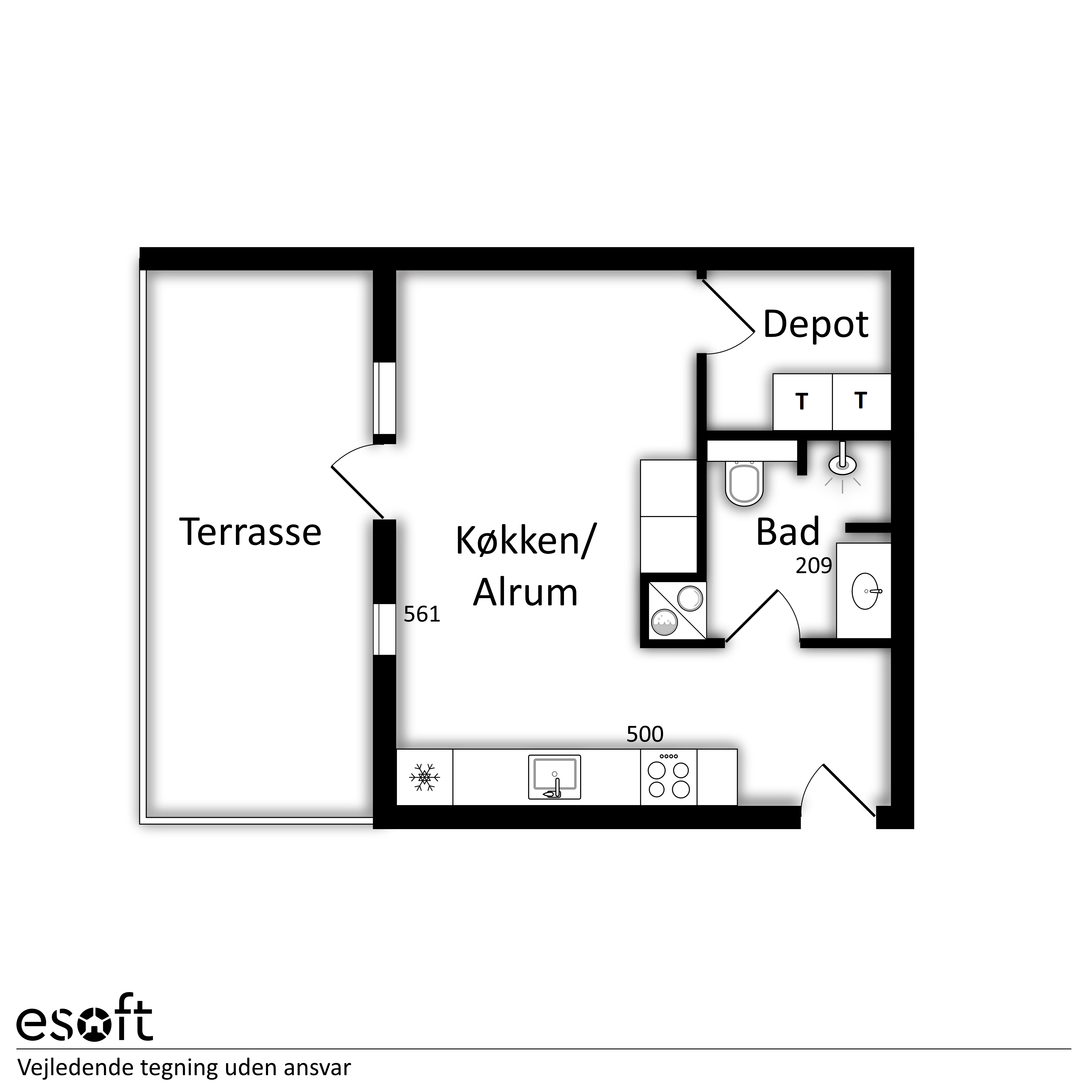 Skøn 1-vær på Eternitten med terrassse