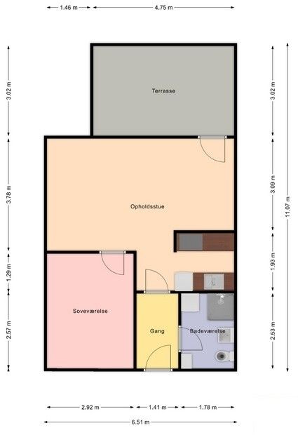 2. værelses med egen terrasse