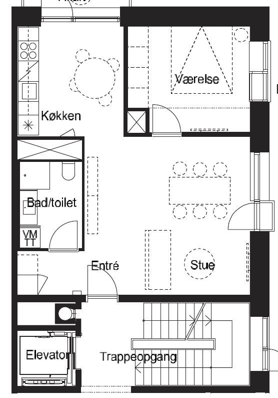 Stor 2-værelses lejlighed med privat terrasse