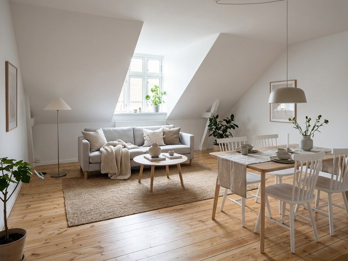 Lys 2-værelses taglejlighed på 73 m2 med stort spisekøkken, opvaskemaskine og parkering i gården