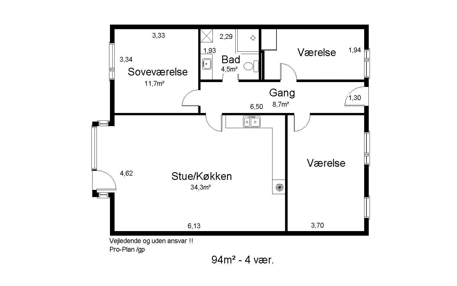 4 værelses lejlighed