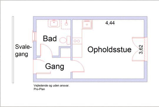 1 værelsesbolig med eget køkken og bad