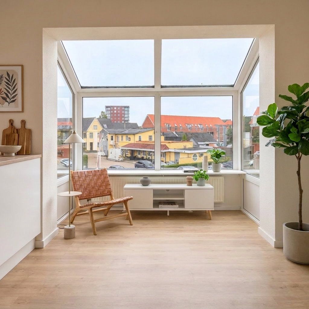 Lys og nyistandsat 2-værelses lejlighed med karnap, lækker fælles tagterrasse og elevator – seniorvenlig komfort på 64 m².