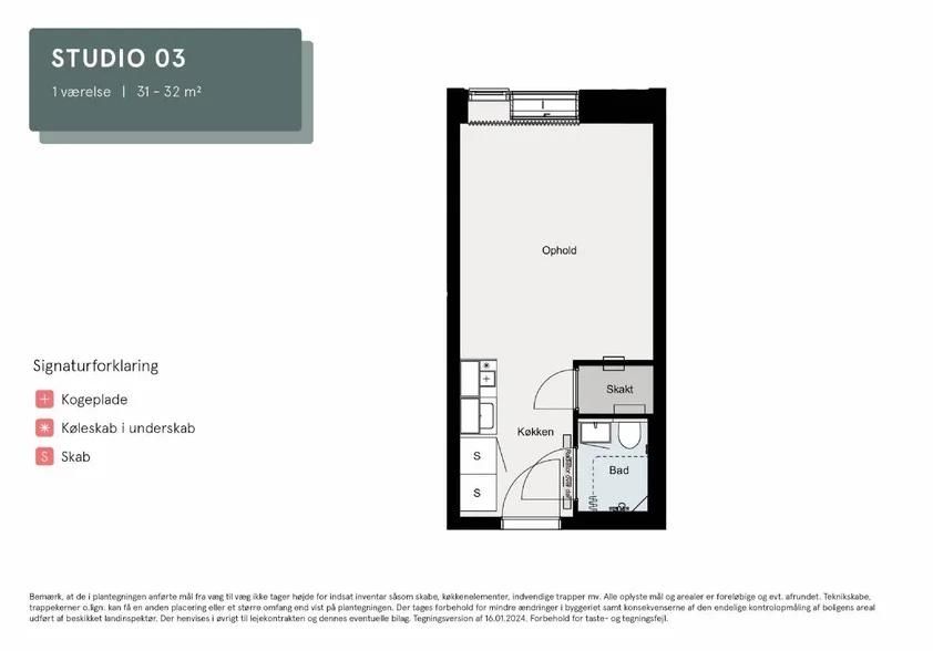 1 værelses lejlighed på 31 m²