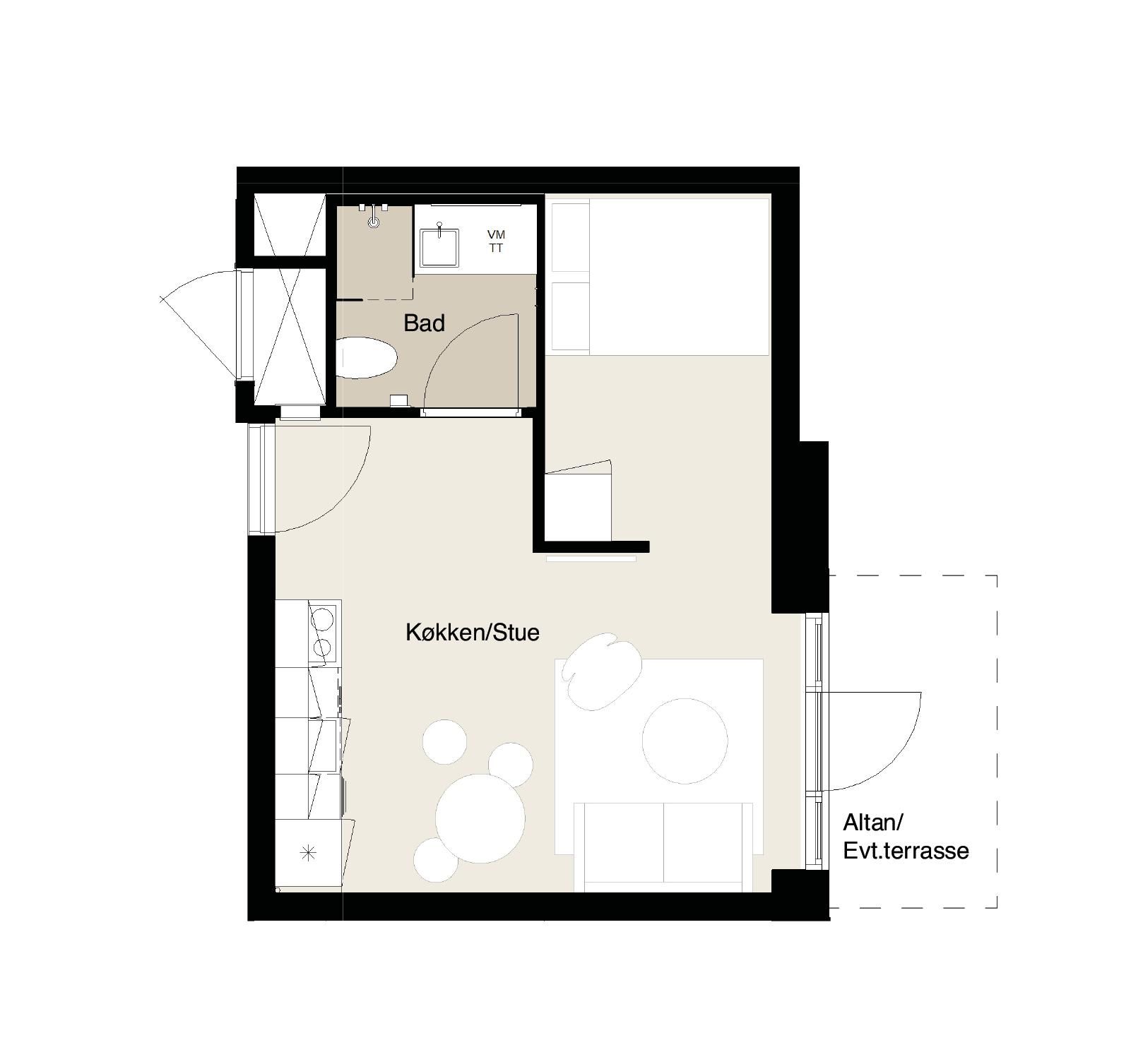 1,5 værelses med terrasse mod nordvest