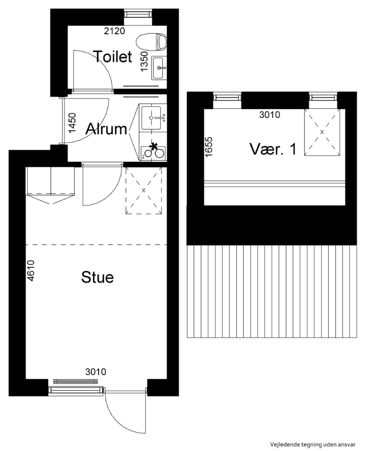 1-værelses rækkehus