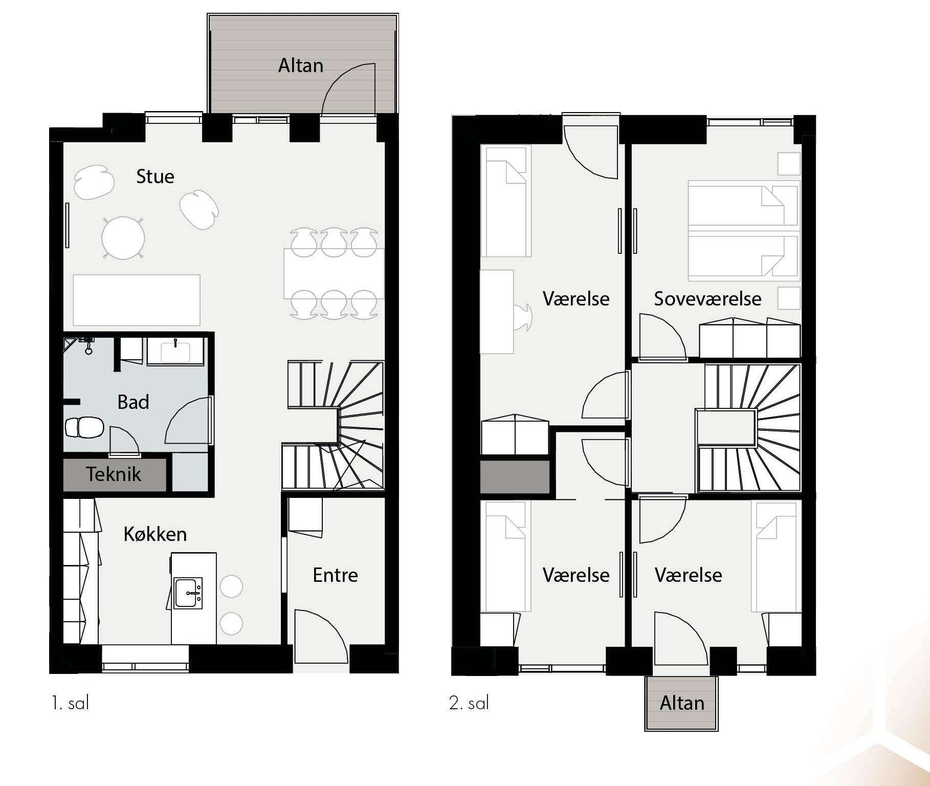 5.værelses lejlighed i 2.plan