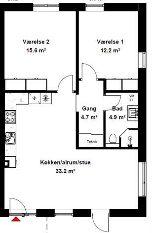 3 værelses lejlighed Låsby
