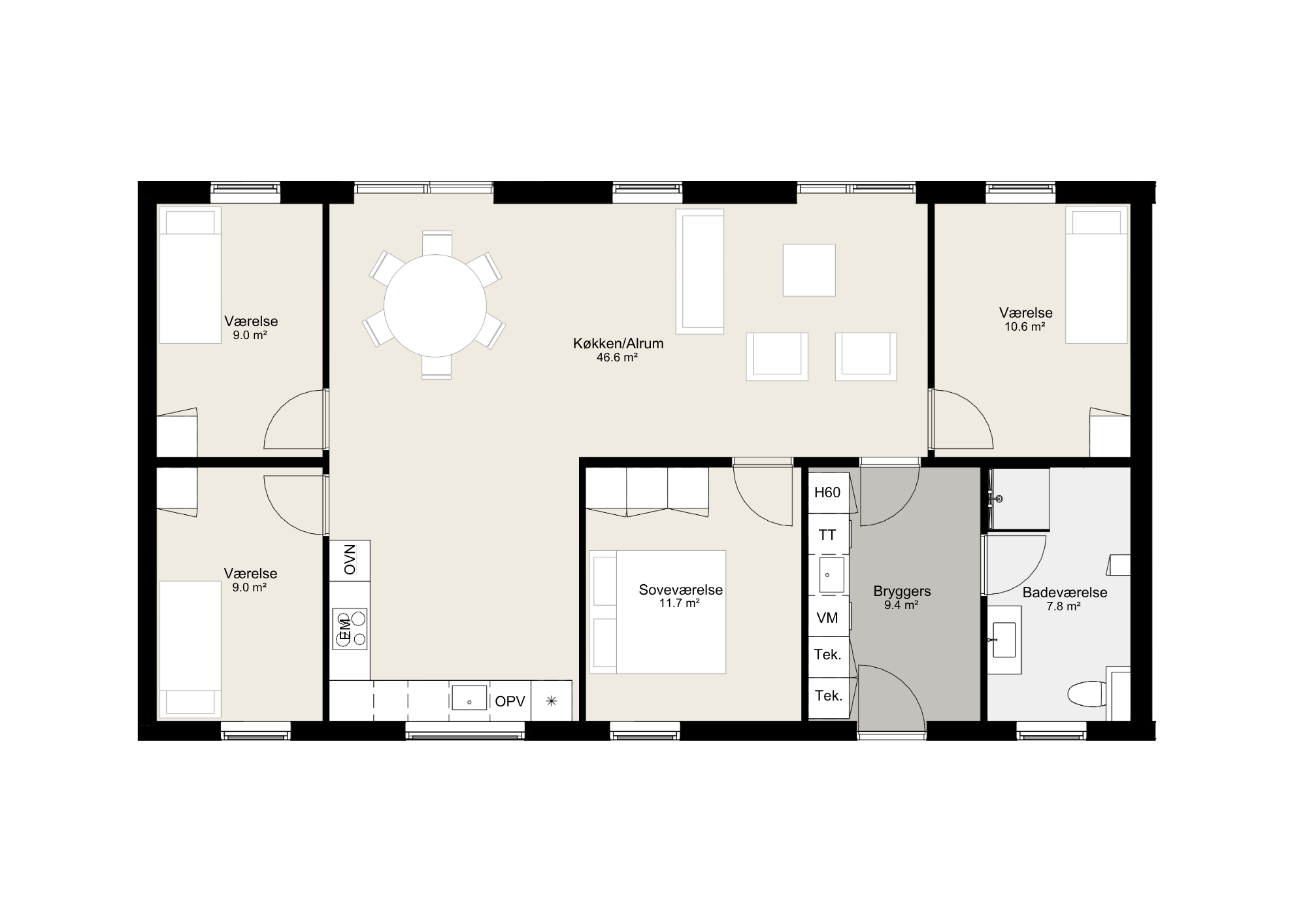 5-værelses dobbelthus med terrasse og egen carport