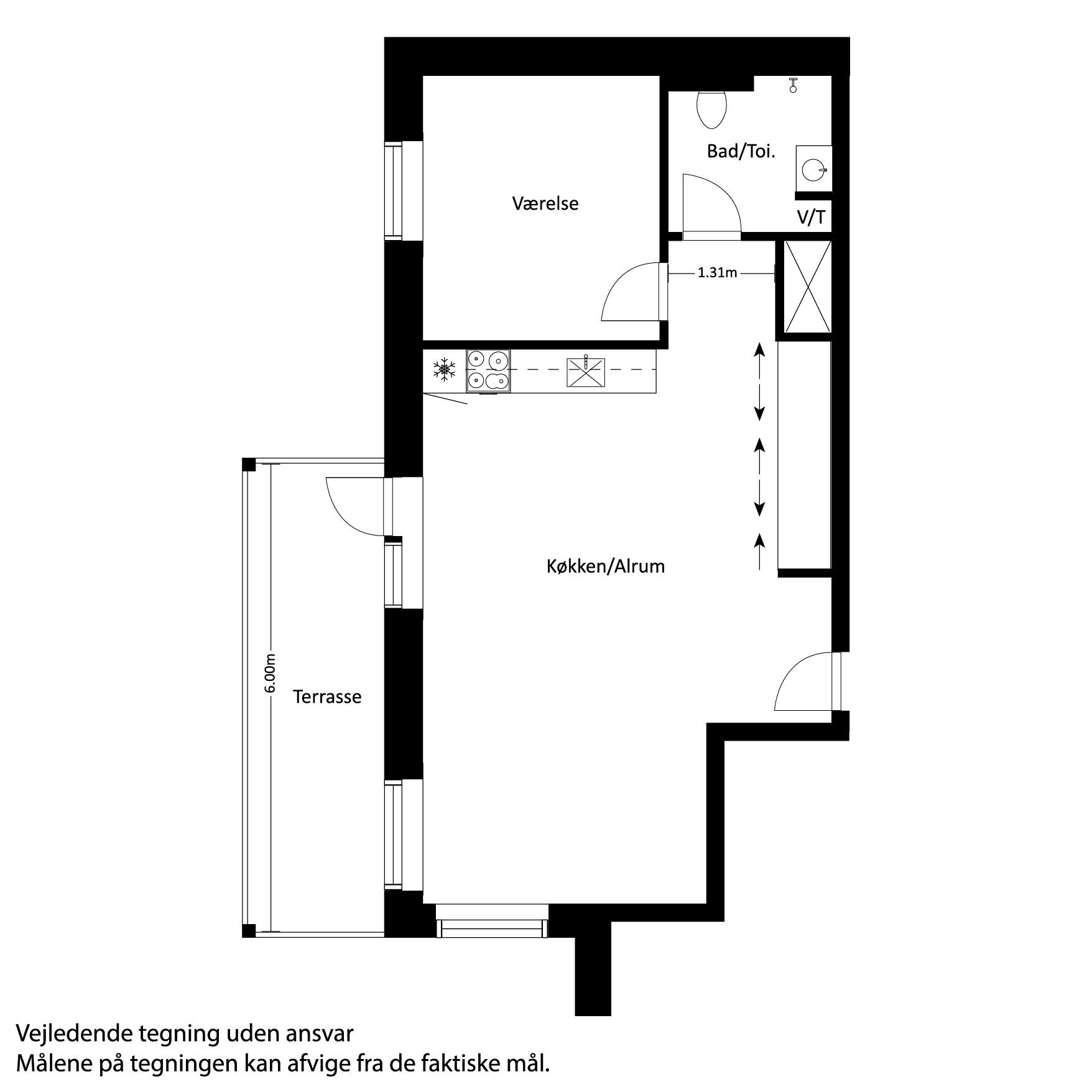 VELINDRETTET 2-VÆRELSES MED STOR TERRASSE