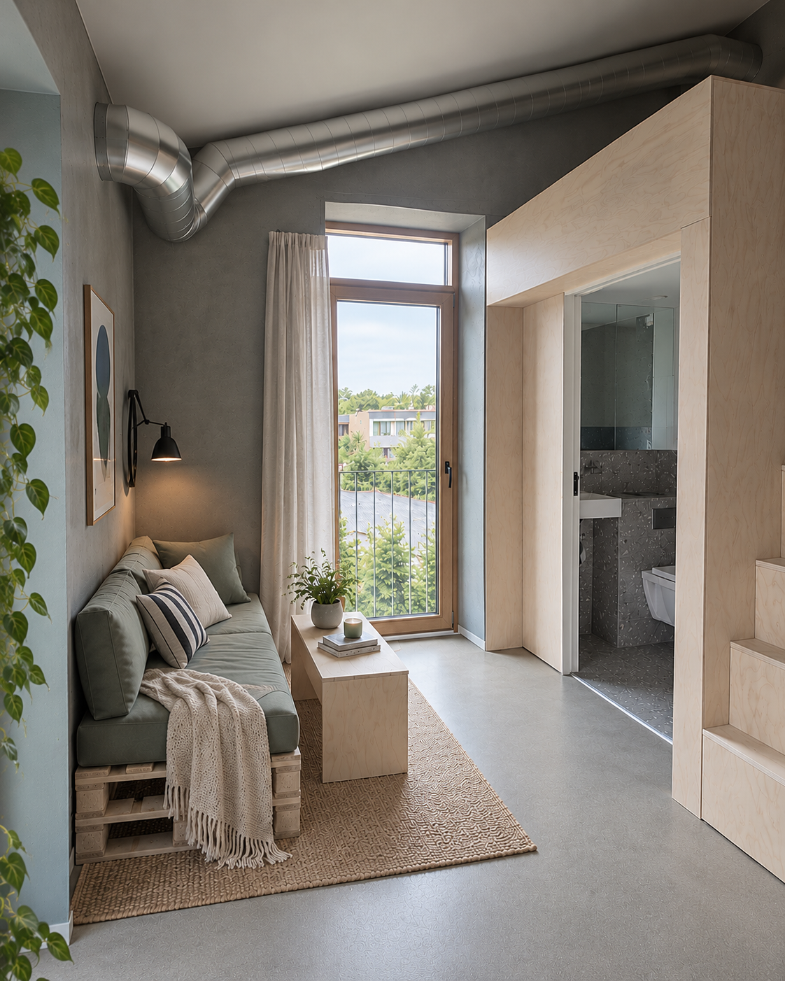 Lys 1-værelses lejlighed med hems, fransk altan og udsigt til grønne omgivelser i Aarhus