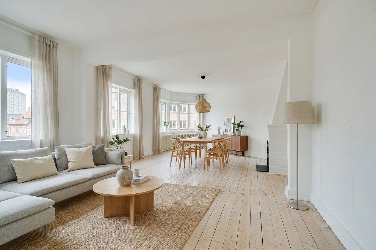 3 værelses lejlighed på 96 m² beliggende på hjørnet af Bispensgade med store vinduespartier, der giver en masse lys